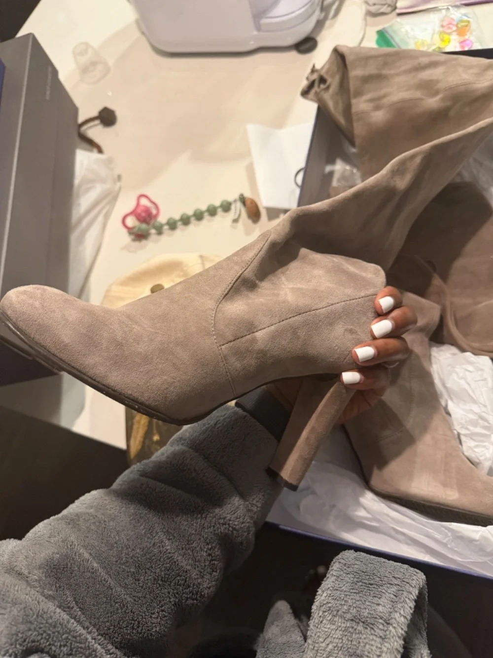 Stuart Weitzman grey thigh